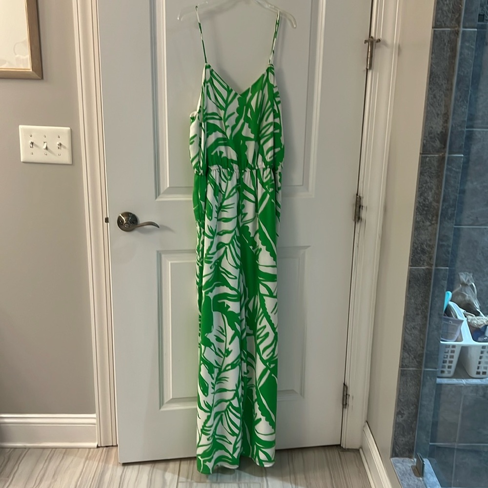 Green white sleeveless pantsuit one piece Lily Pulitzer for target XL